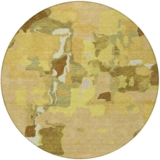 8' Gold Brown And Green Round Abstract Washable Indoor Outdoor Area Rug Photo 5