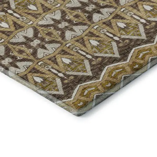 8' Gold Brown And Ivory Moroccan Washable Round Rug With UV Protection Photo 7