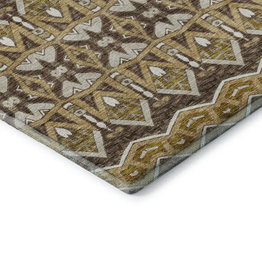 8' Gold Brown And Ivory Moroccan Washable Round Rug With UV Protection Photo 7