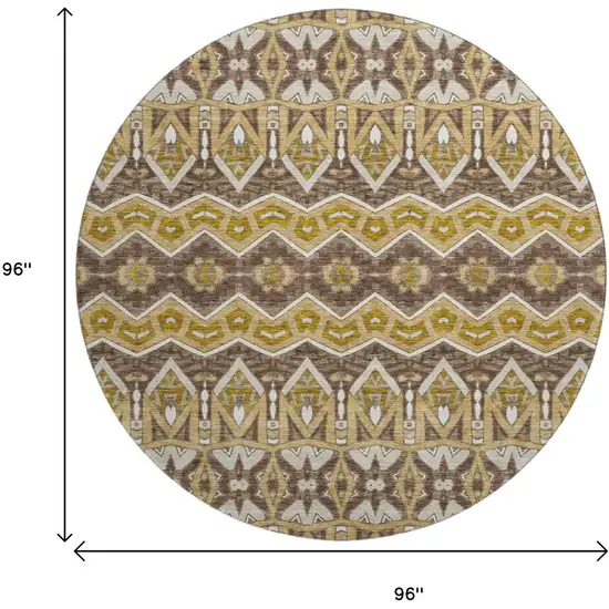 8' Gold Brown And Ivory Moroccan Washable Round Rug With UV Protection Photo 3