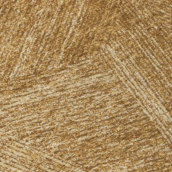 8' Gold Brown And Ivory Round Abstract Washable Indoor Outdoor Area Rug Photo 7