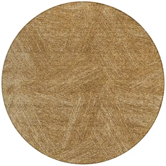 8' Gold Brown And Ivory Round Abstract Washable Indoor Outdoor Area Rug Photo 4
