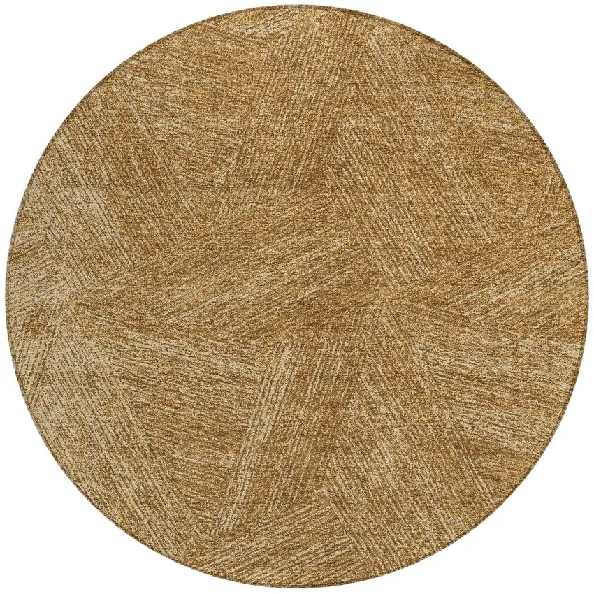 8' Gold Brown And Ivory Round Abstract Washable Indoor Outdoor Area Rug Photo 4