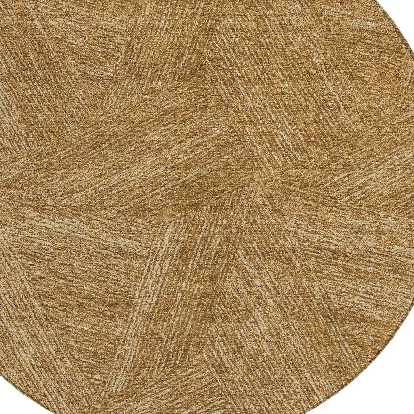 8' Gold Brown And Ivory Round Abstract Washable Indoor Outdoor Area Rug Photo 3