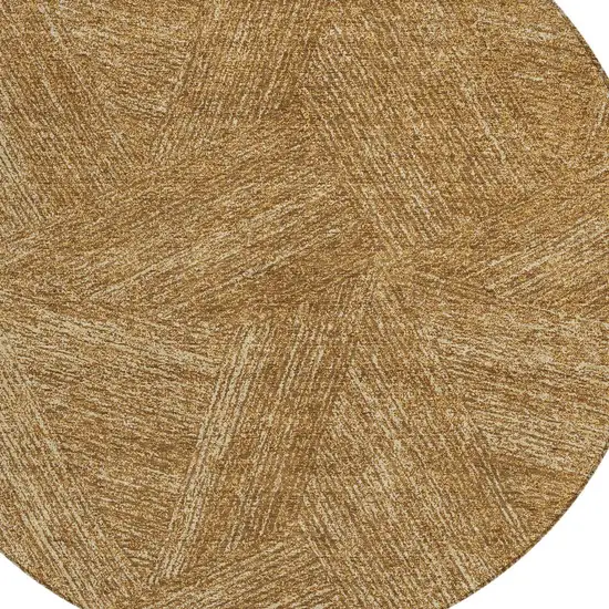 8' Gold Brown And Ivory Round Abstract Washable Indoor Outdoor Area Rug Photo 3