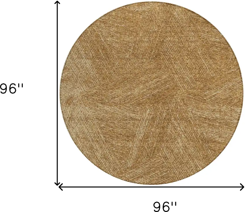 8' Gold Brown And Ivory Round Abstract Washable Indoor Outdoor Area Rug Photo 2