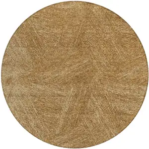 Photo of 8' Gold Brown And Ivory Round Abstract Washable Indoor Outdoor Area Rug
