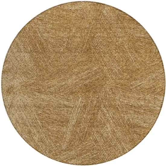 8' Gold Brown And Ivory Round Abstract Washable Indoor Outdoor Area Rug Photo 1
