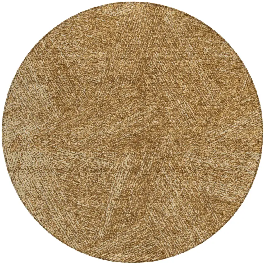 8' Gold Brown And Ivory Round Abstract Washable Indoor Outdoor Area Rug Photo 1