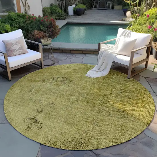 8' Gold Brown And Wheat Round Oriental Washable Indoor Outdoor Area Rug Photo 6