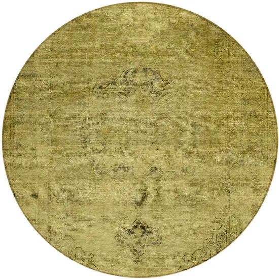 8' Gold Brown And Wheat Round Oriental Washable Indoor Outdoor Area Rug Photo 2