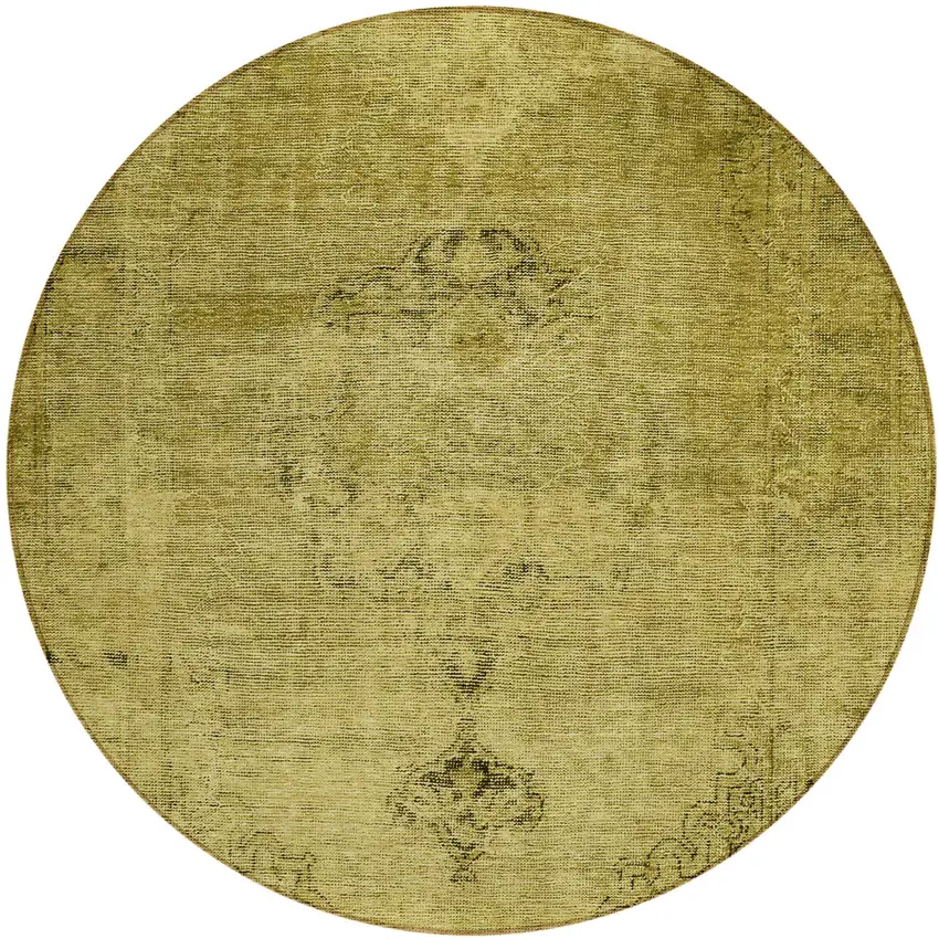 8' Gold Brown And Wheat Round Oriental Washable Indoor Outdoor Area Rug Photo 2