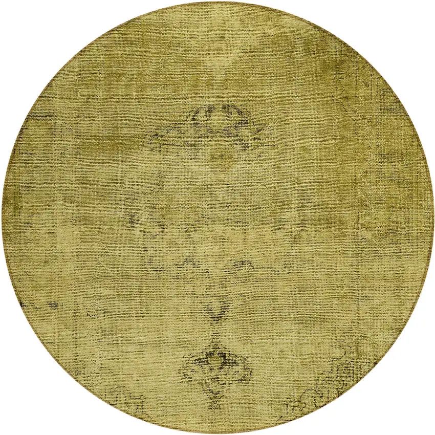 8' Gold Brown And Wheat Round Oriental Washable Indoor Outdoor Area Rug Photo 2