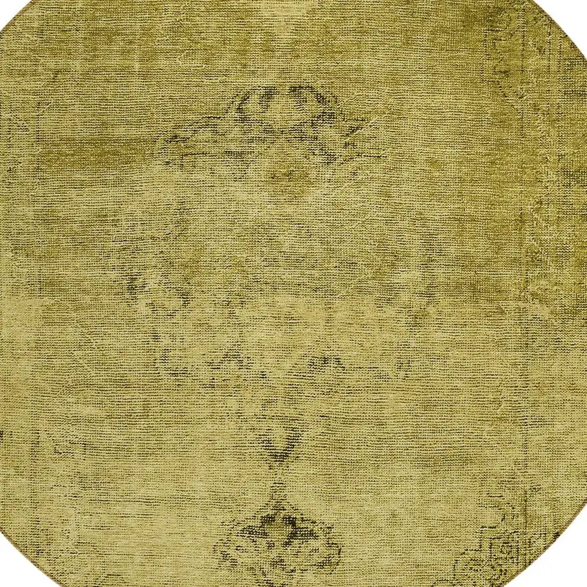 8' Gold Brown And Wheat Round Oriental Washable Indoor Outdoor Area Rug Photo 4