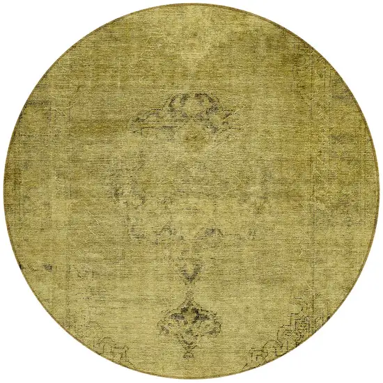 8' Gold Brown And Wheat Round Oriental Washable Indoor Outdoor Area Rug Photo 5