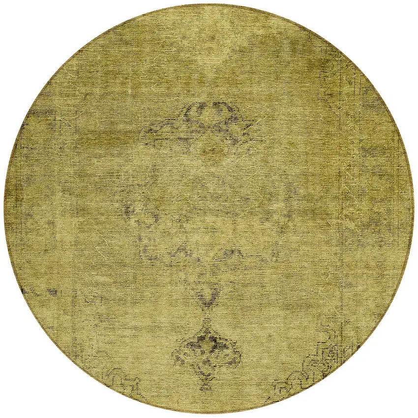 8' Gold Brown And Wheat Round Oriental Washable Indoor Outdoor Area Rug Photo 5