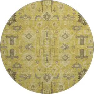 Photo of 8' Gold Charcoal And Gray Oriental Washable Round Rug With UV Protection