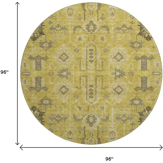 8' Gold Charcoal And Gray Oriental Washable Round Rug With UV Protection Photo 7