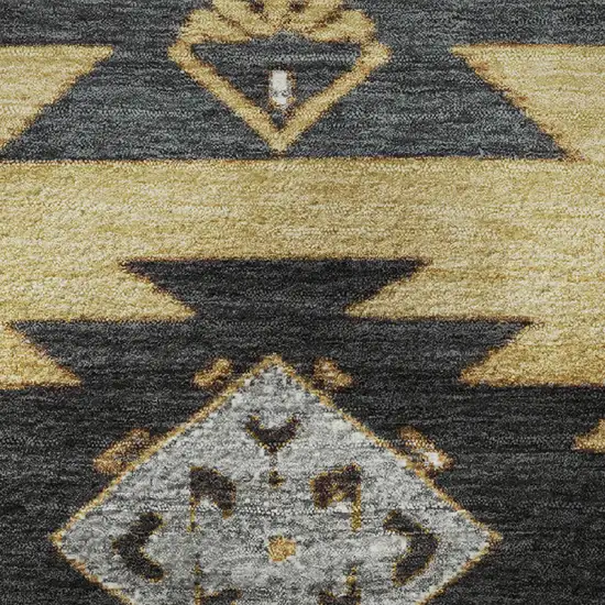 8' Gold Charcoal And Gray Tribal Washable Round Rug With UV Protection Photo 9