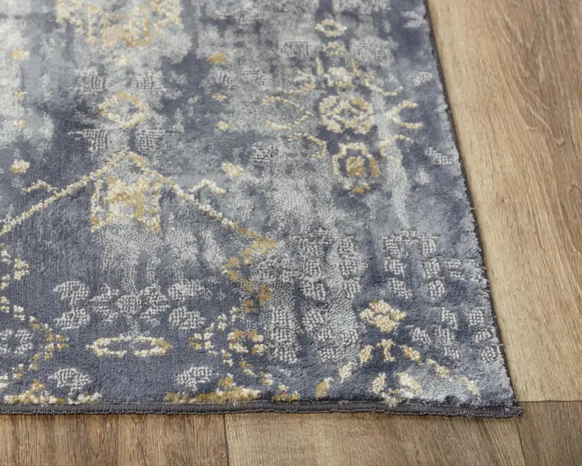 10' Gold Charcoal And Ivory Abstract Area Rug Photo 2