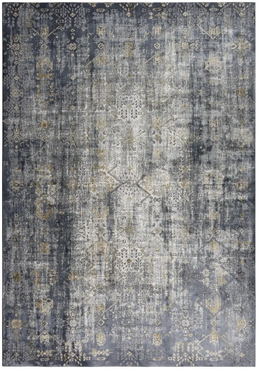 10' Gold Charcoal And Ivory Abstract Area Rug Photo 3