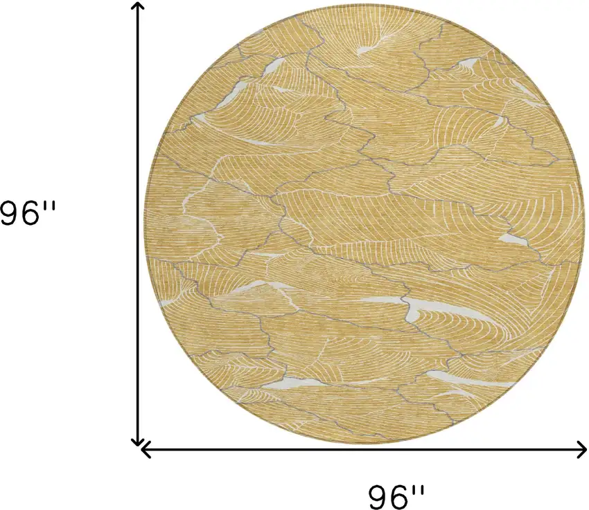 8' Gold Charcoal And Ivory Round Abstract Washable Indoor Outdoor Area Rug Photo 9