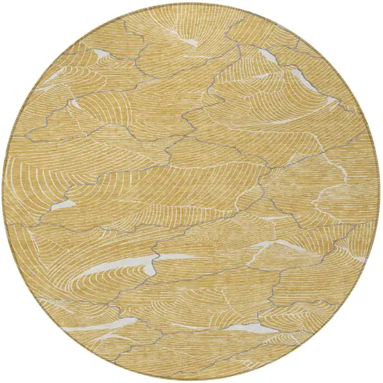 8' Gold Charcoal And Ivory Round Abstract Washable Indoor Outdoor Area Rug Photo 6