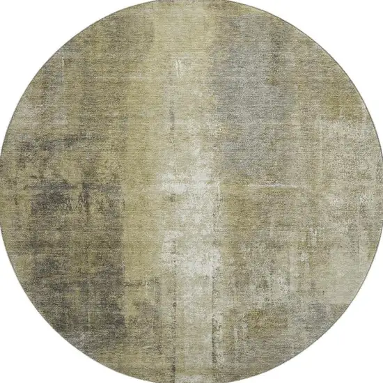 8' Gold Charcoal And Silver Abstract Washable Round Rug With UV Protection Photo 4