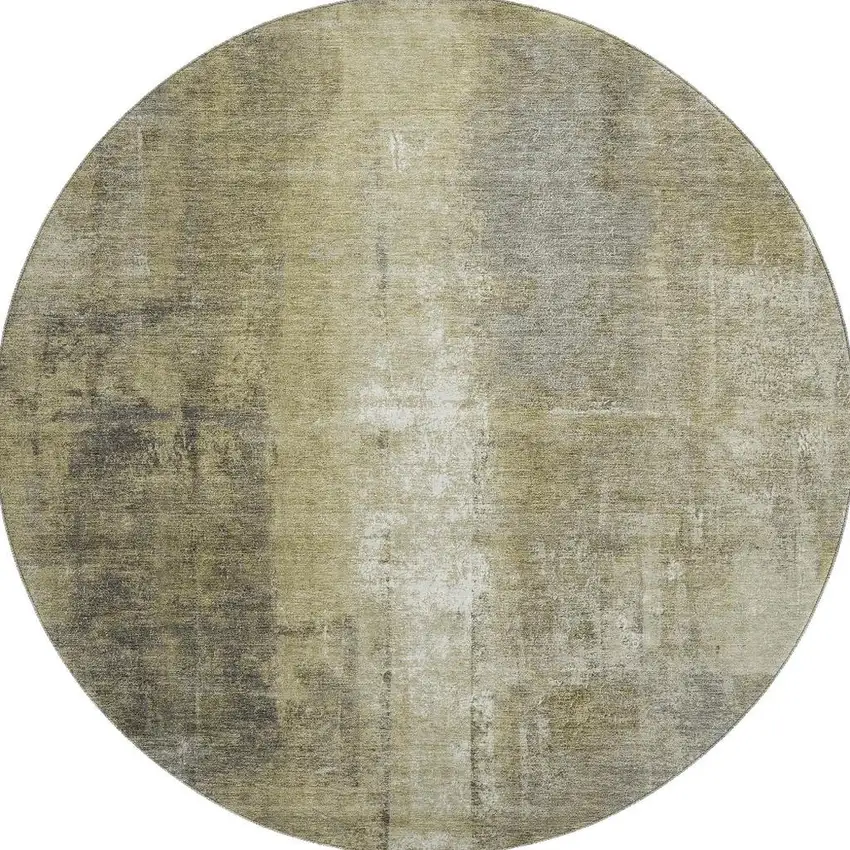 8' Gold Charcoal And Silver Abstract Washable Round Rug With UV Protection Photo 4