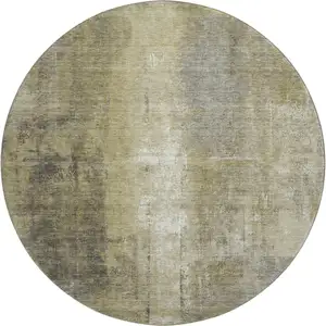 Photo of 8' Gold Charcoal And Silver Abstract Washable Round Rug With UV Protection