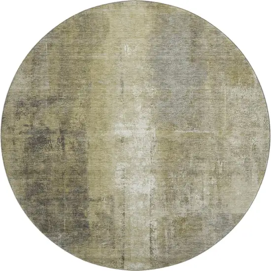 8' Gold Charcoal And Silver Abstract Washable Round Rug With UV Protection Photo 1