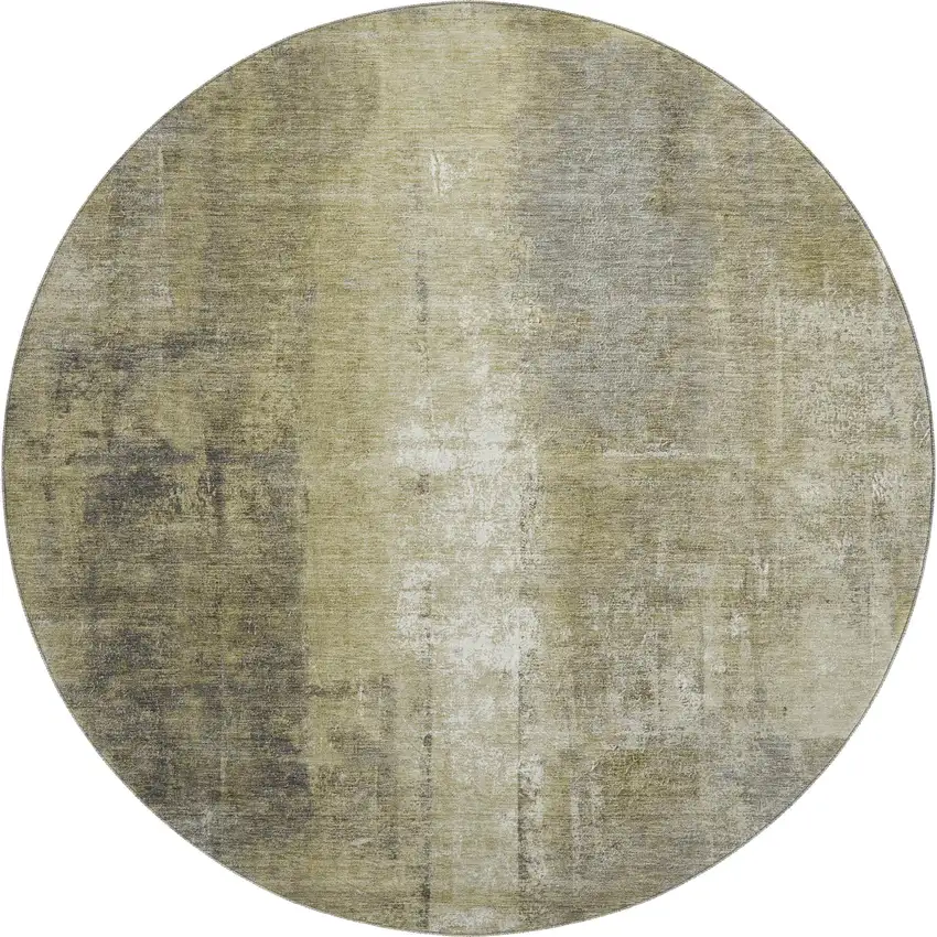 8' Gold Charcoal And Silver Abstract Washable Round Rug With UV Protection Photo 1