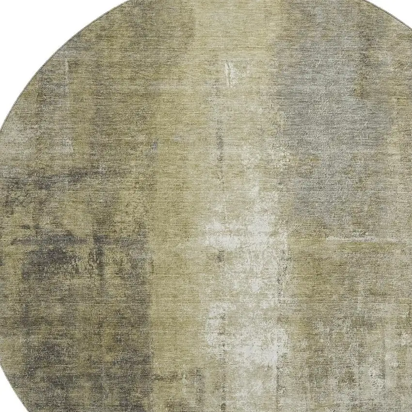 8' Gold Charcoal And Silver Abstract Washable Round Rug With UV Protection Photo 3