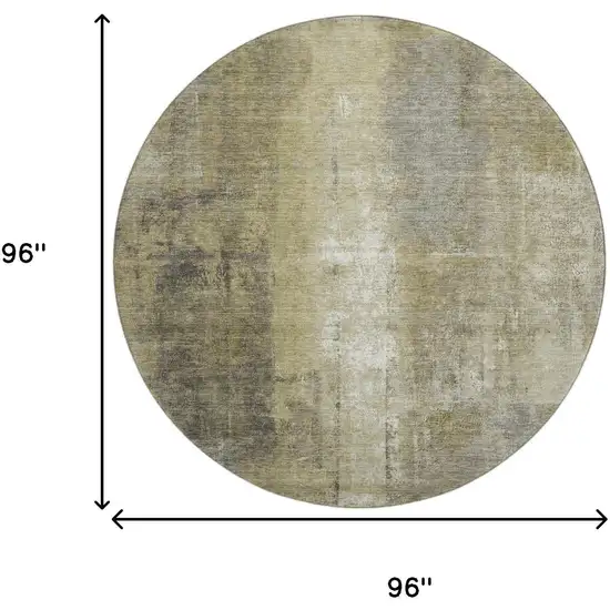 8' Gold Charcoal And Silver Abstract Washable Round Rug With UV Protection Photo 9