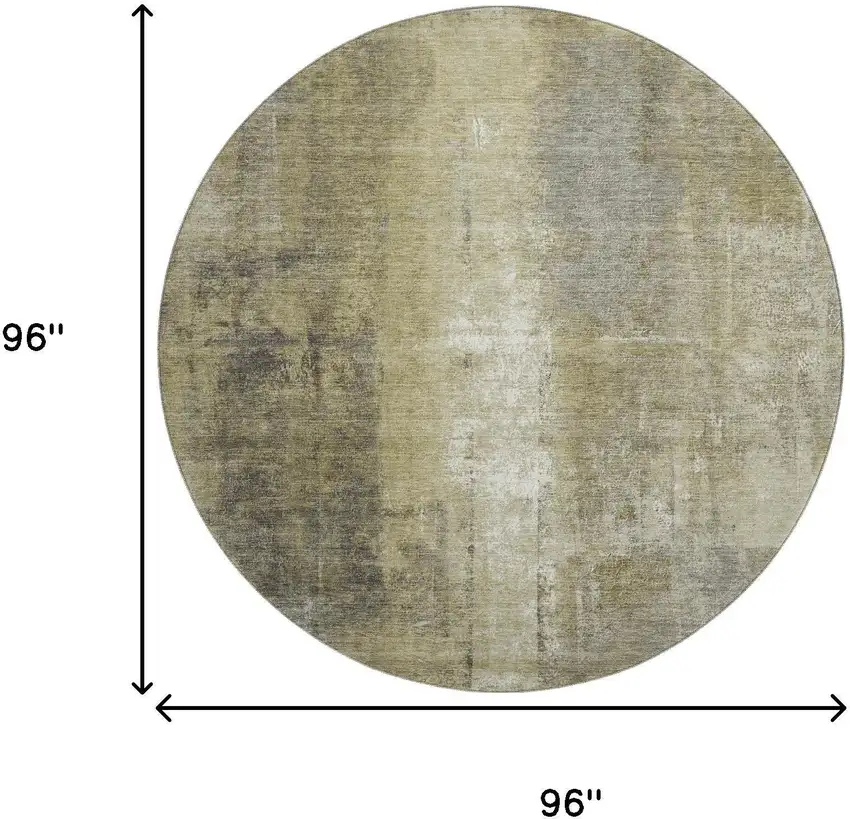 8' Gold Charcoal And Silver Abstract Washable Round Rug With UV Protection Photo 9
