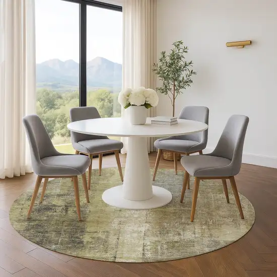 8' Gold Charcoal And Silver Abstract Washable Round Rug With UV Protection Photo 5