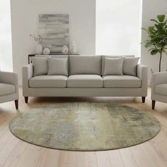 8' Gold Charcoal And Silver Abstract Washable Round Rug With UV Protection Photo 2