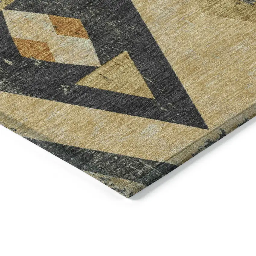 8' Gold Charcoal And Wheat Round Aztec Washable Indoor Outdoor Area Rug Photo 8