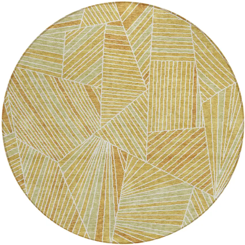 8' Gold Copper And Brown Round Geometric Washable Indoor Outdoor Area Rug Photo 2