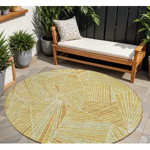 Photo of 8' Gold Copper And Brown Round Geometric Washable Indoor Outdoor Area Rug