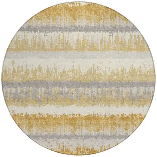 8' Gold Copper And Gray Round Striped Washable Indoor Outdoor Area Rug Photo 5