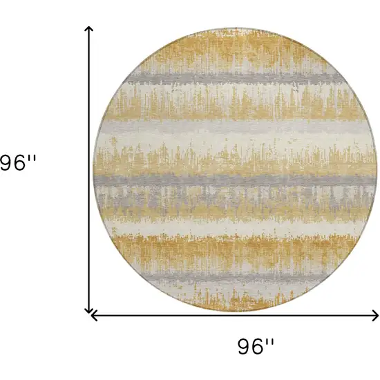 8' Gold Copper And Gray Round Striped Washable Indoor Outdoor Area Rug Photo 3