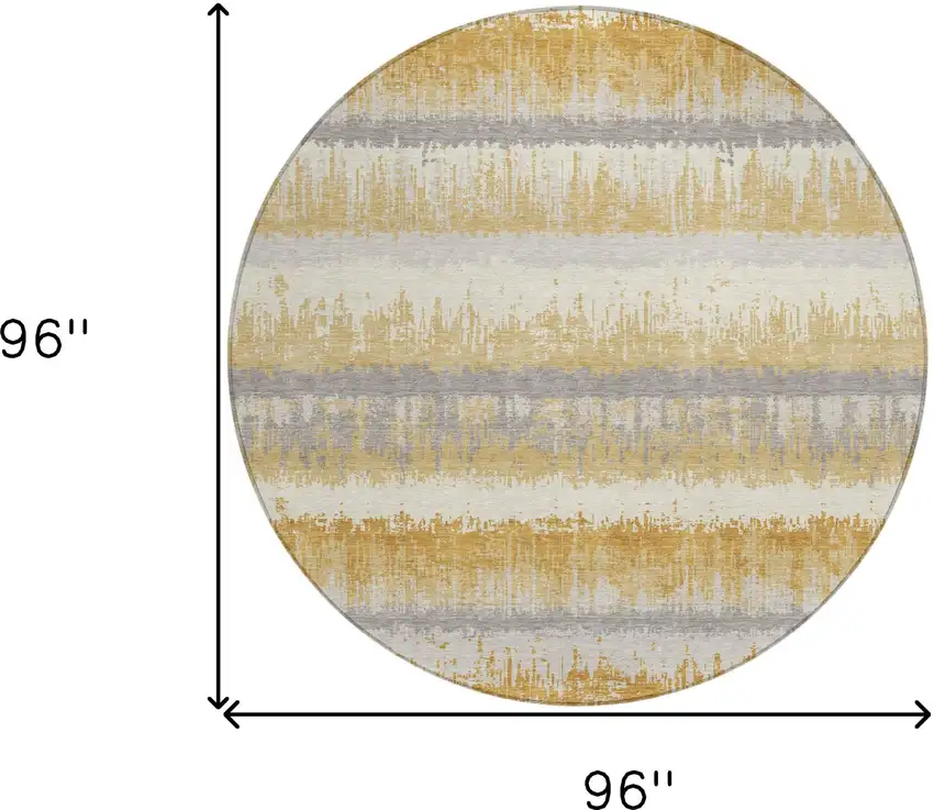 8' Gold Copper And Gray Round Striped Washable Indoor Outdoor Area Rug Photo 3
