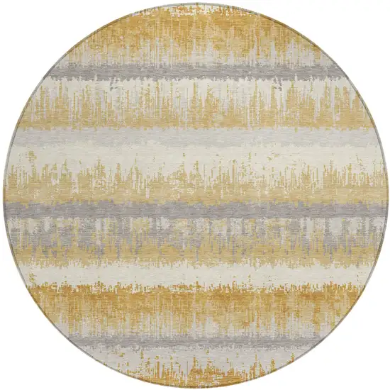 8' Gold Copper And Gray Round Striped Washable Indoor Outdoor Area Rug Photo 2