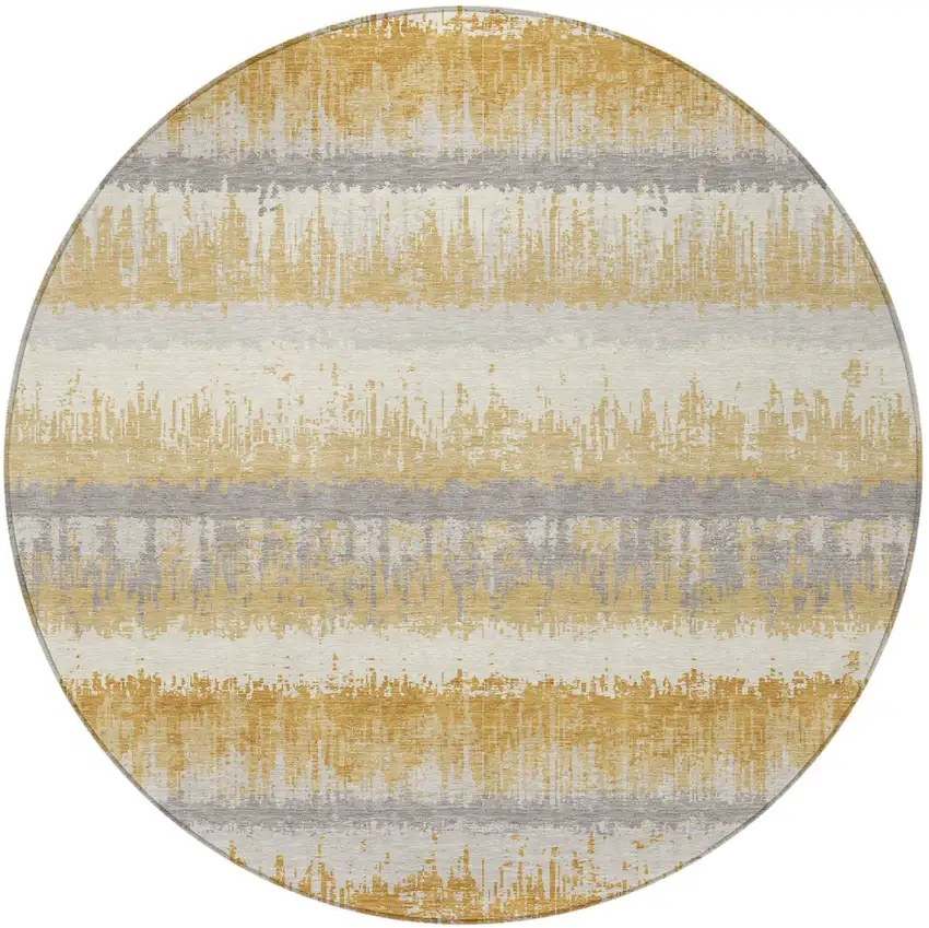 8' Gold Copper And Gray Round Striped Washable Indoor Outdoor Area Rug Photo 6