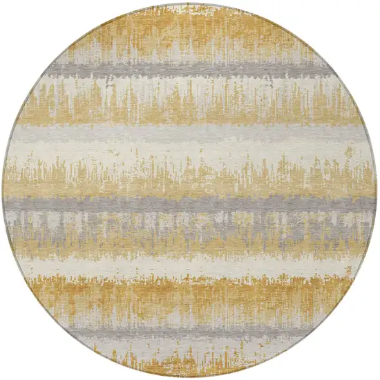 8' Gold Copper And Gray Round Striped Washable Indoor Outdoor Area Rug Photo 6