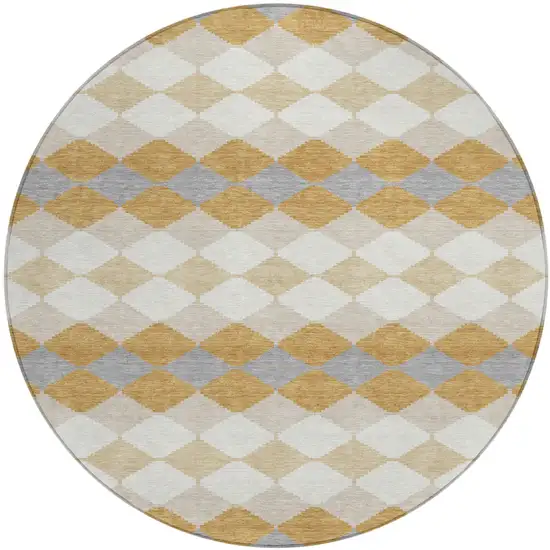 8' Gold Copper And Ivory Round Geometric Washable Indoor Outdoor Area Rug Photo 2