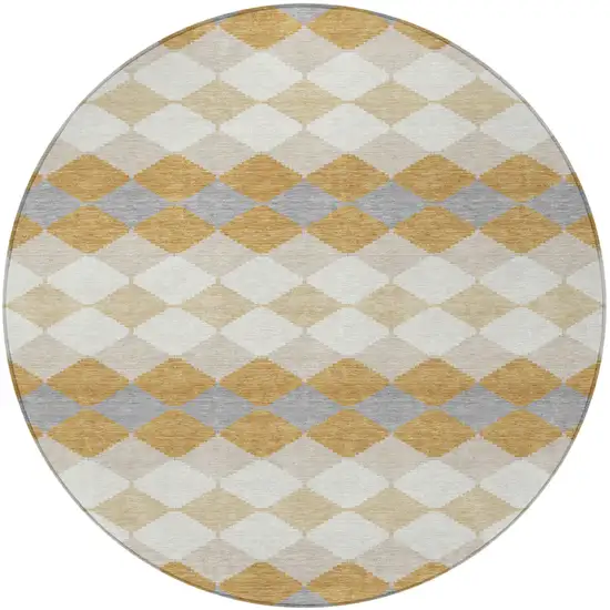 8' Gold Copper And Ivory Round Geometric Washable Indoor Outdoor Area Rug Photo 6