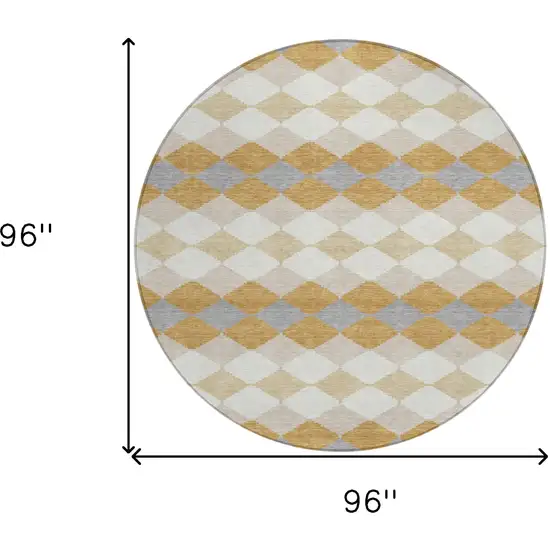 8' Gold Copper And Ivory Round Geometric Washable Indoor Outdoor Area Rug Photo 3