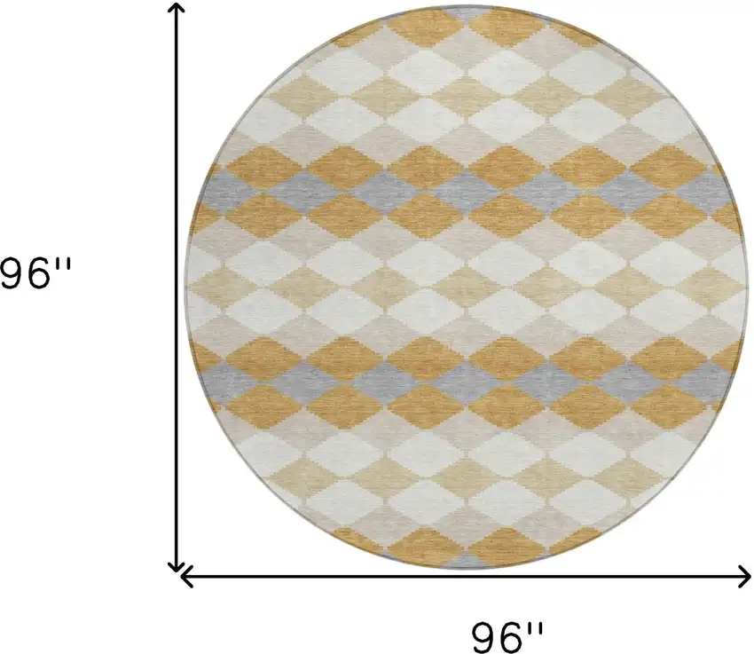 8' Gold Copper And Ivory Round Geometric Washable Indoor Outdoor Area Rug Photo 3